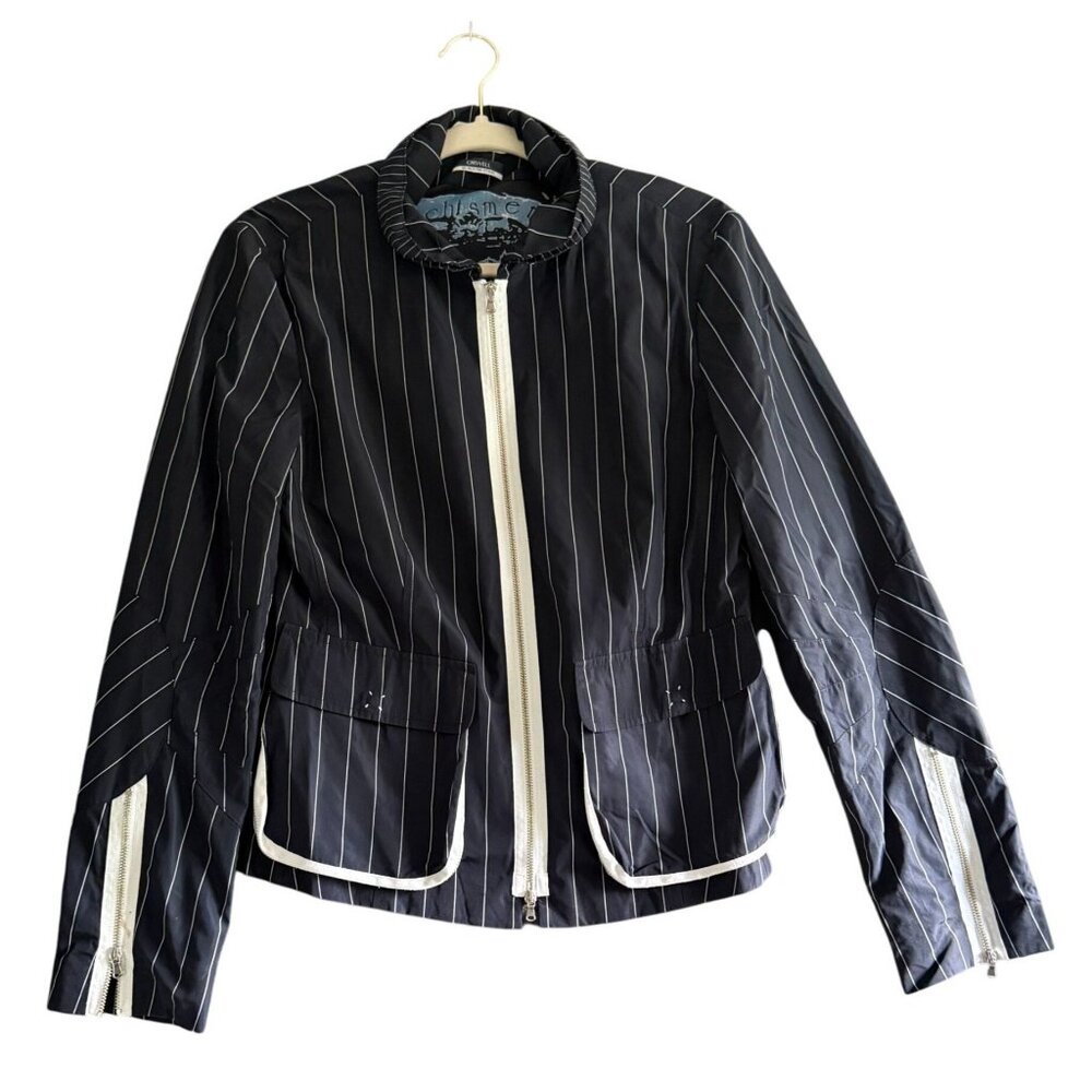 Orwell Pinstripe Long Sleeve Full Zip Jacket Women's Black White Preppy Formal
